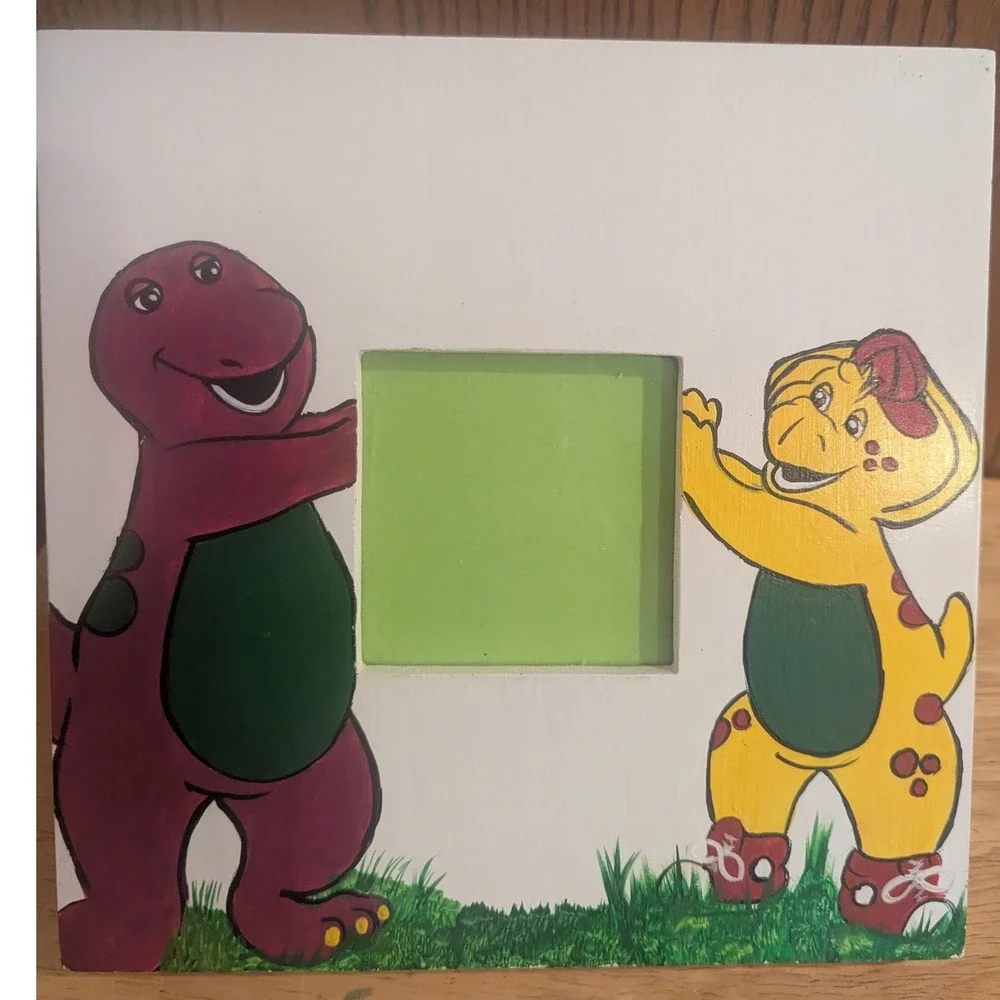 Vintage Barney and Baby Bop Hand Painted Wood Picture Frame Bedroom Decor
